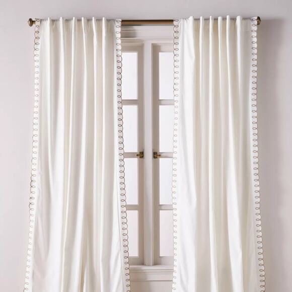 Anthropologie Maeve Embroidered Curtain Panel – Taupe Cotton 2 Available – NWT - Picture 1 of 3